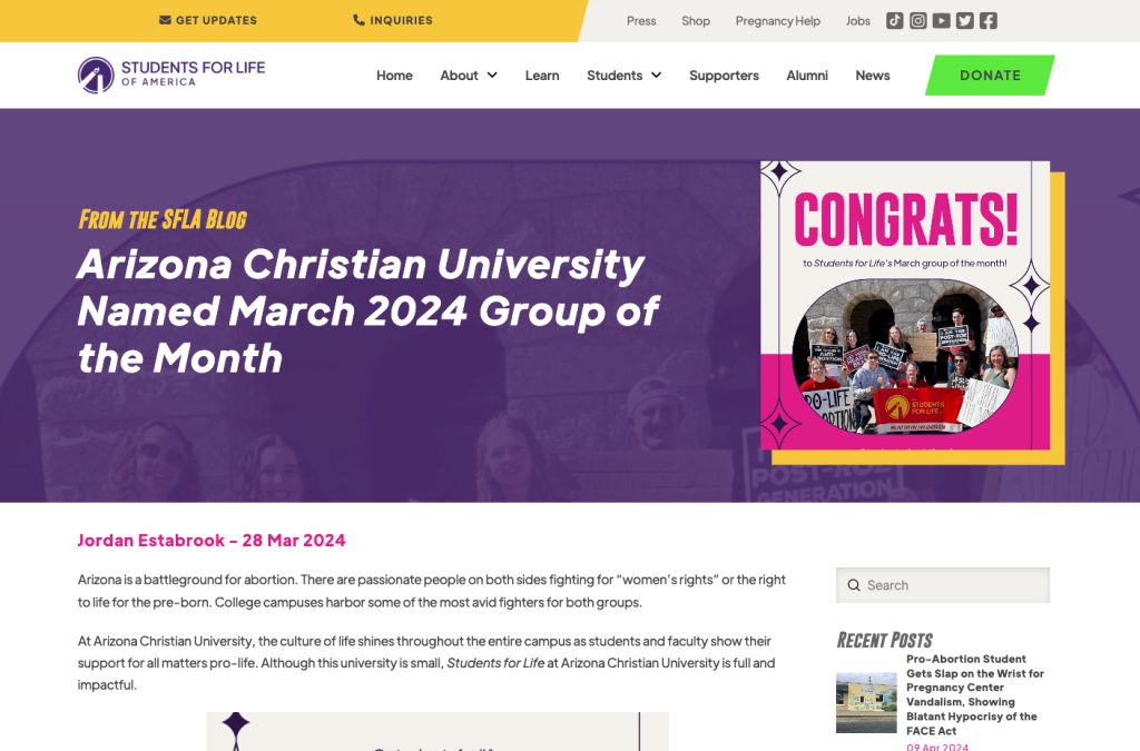 Arizona Christian University Named March 2024 Group of the Month 